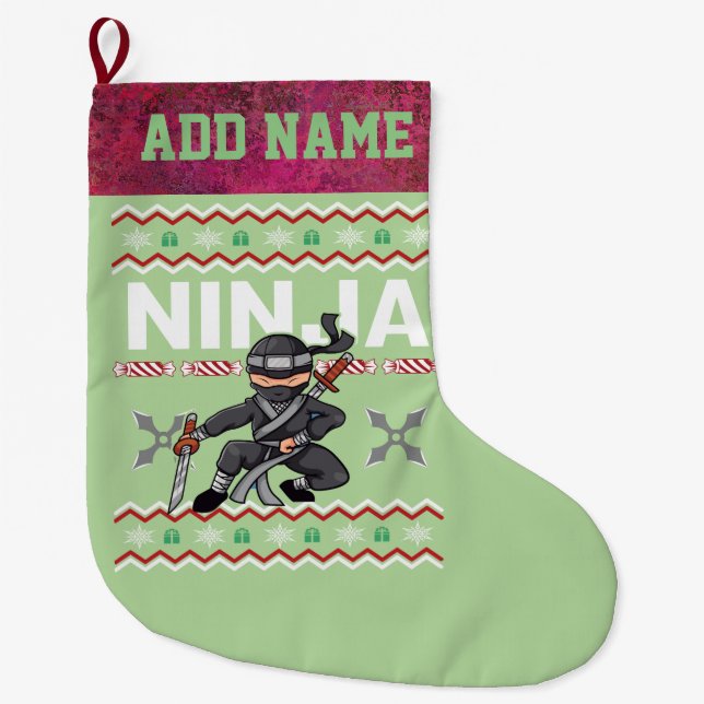 Grande Chaussette De Noël Chandail de Noël Ninja Ugly (Devant)