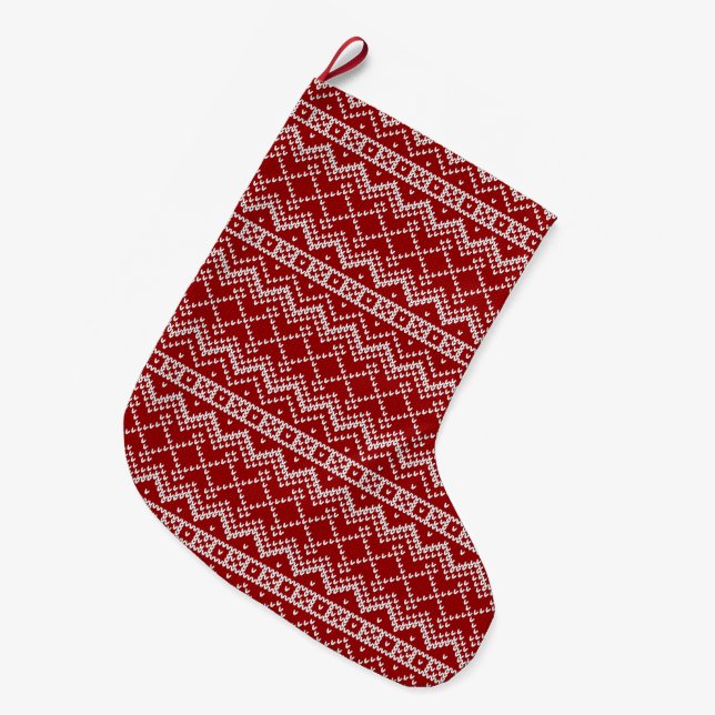 Grande Chaussette De Noël Chandail de vacances Rouge (Devant (Accrochage))