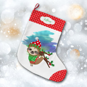 Grande Chaussette De Noël Chapeau de Père Noël Paresseux Heureux