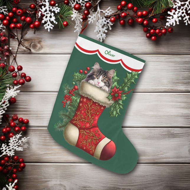 Grande Chaussette De Noël Chat blanc gris Pékin (Créateur téléchargé)