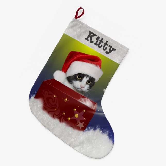 Grande Chaussette De Noël Chat de Noël (Devant (Accrochage))
