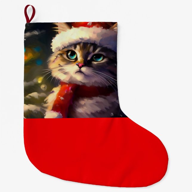 Grande Chaussette De Noël Chat de Noël 5 (Devant)