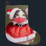 Grande Chaussette De Noël Chat de Noël en masque facial<br><div class="desc">Un mignon chat habillé pour Noël avec un masque facial !</div>