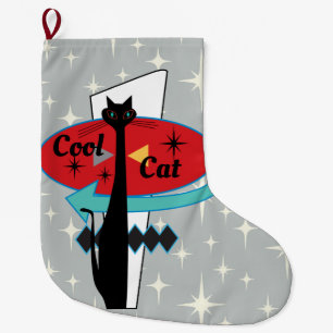 Grande Chaussette De Noël Chat frais moderne S de MCM de la rétro moitié d