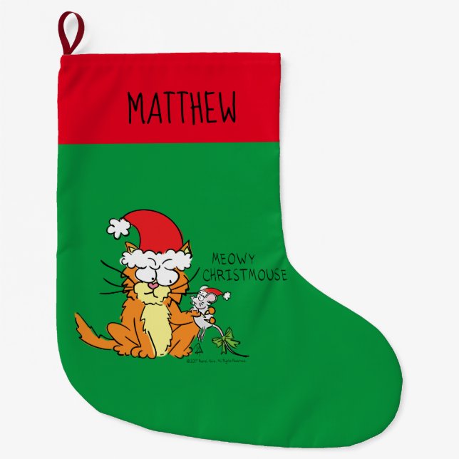 Grande Chaussette De Noël Chat Funny Noël Cartographie mignonne souris souri (Devant)
