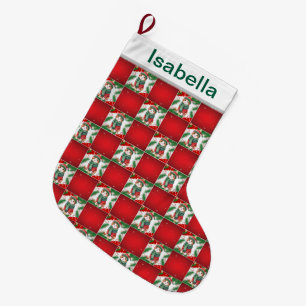 Grande Chaussette De Noël Chat moderne chaton Xmas Holly Motif