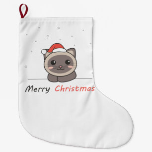 Grande Chaussette De Noël Chat Noël Neige Hiver Animaux Chats