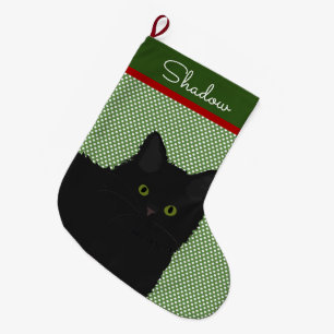 Grande Chaussette De Noël Chat noir à cheveux longs personnalisé
