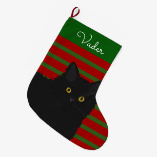 Grande Chaussette De Noël Chat noir cheveux longs Personnalisé