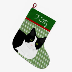 Grande Chaussette De Noël Chat Noir Et Blanc Personnalisé