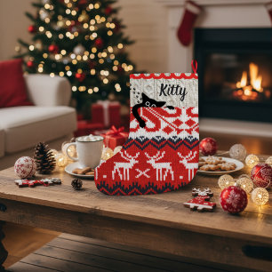 Grande Chaussette De Noël Chat personnalisé Noël Stocker Nom personnalisé