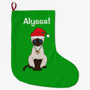 Grande Chaussette De Noël Chat siamois au nom de Noël personnalisable