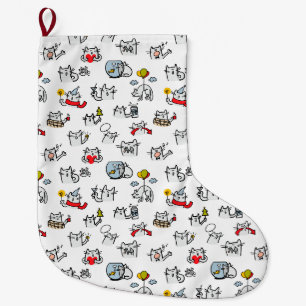 Grande Chaussette De Noël Chats amusants, lait et magie.