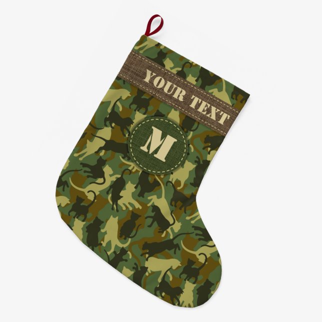 Grande Chaussette De Noël Chats Camouflage Woodland (Devant (Accrochage))
