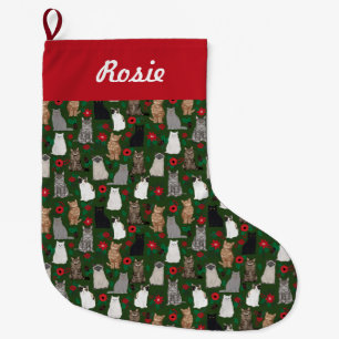Grande Chaussette De Noël Chats floraux bas de noël