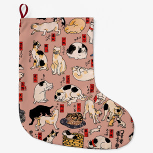Grande Chaussette De Noël Chats japonais Ukiyo-e Art drôle