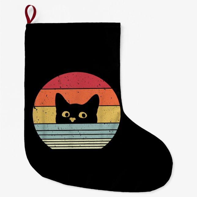 Grande Chaussette De Noël Chemise de chat. Style Rétro (Devant)