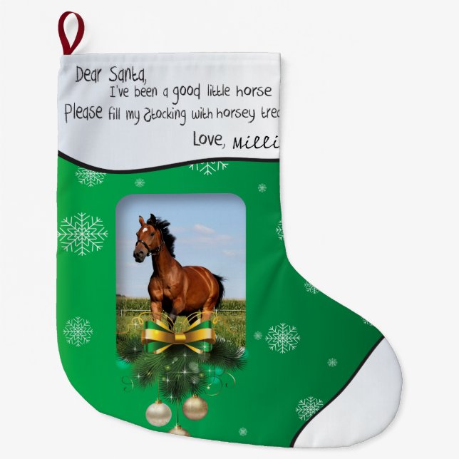 Grande Chaussette De Noël Cher Père Noël Green AJOUTER VOTRE CHEVAL Photo et (Devant)