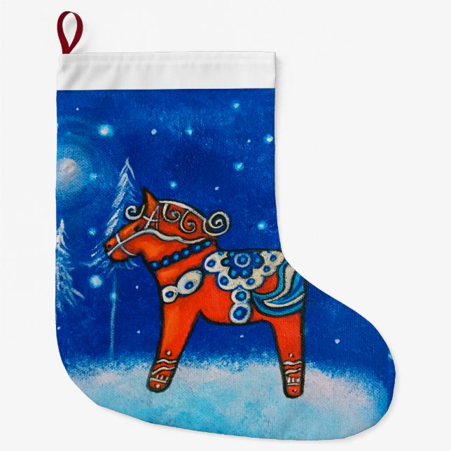 Grande Chaussette De Noël Cheval de Dala Suédois rouge Noël Stocker (Devant)
