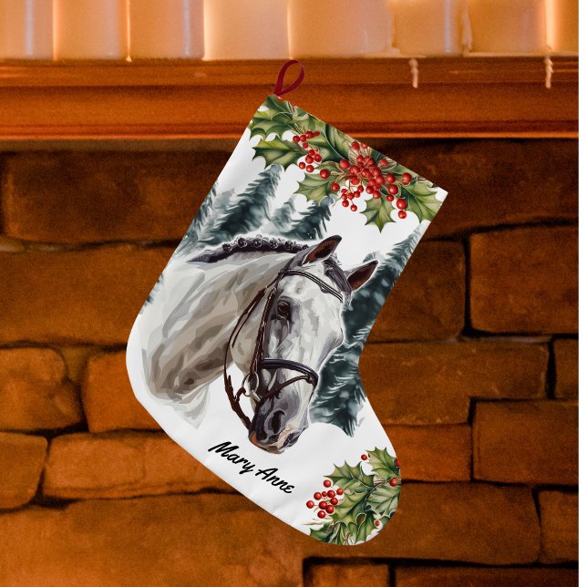 Grande Chaussette De Noël Cheval gris personnalisé Prise en charge de Noël (Créateur téléchargé)