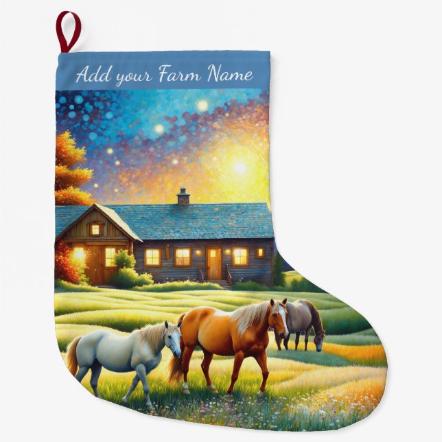 Grande Chaussette De Noël Chevaux à la ferme (Devant)