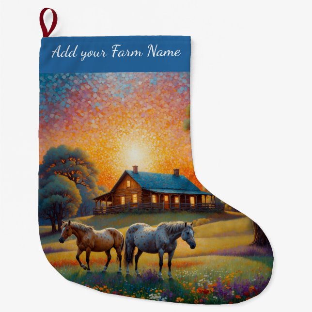 Grande Chaussette De Noël Chevaux à la ferme (Devant)