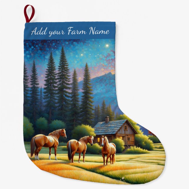 Grande Chaussette De Noël Chevaux à la ferme (Devant)