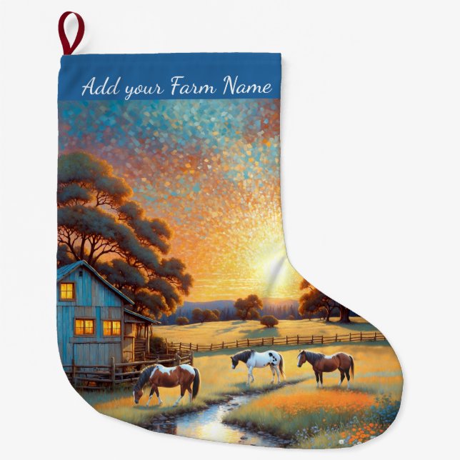 Grande Chaussette De Noël Chevaux à la ferme (Devant)
