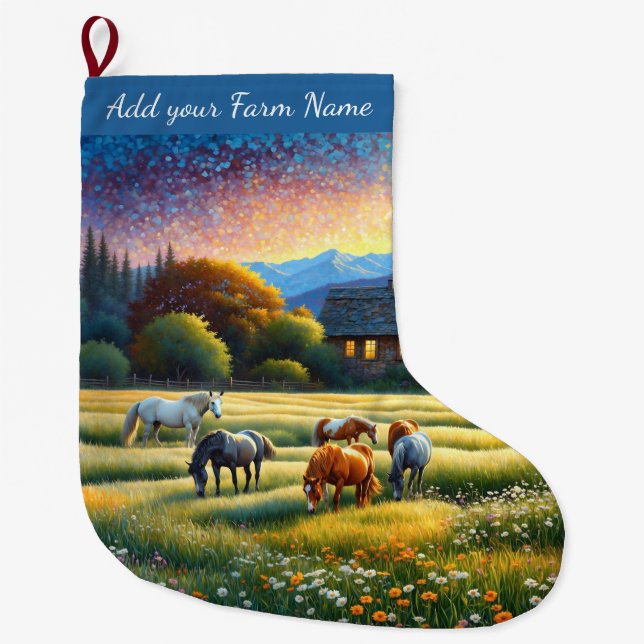 Grande Chaussette De Noël Chevaux à la ferme (Devant)