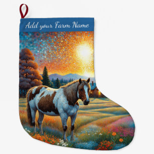 Grande Chaussette De Noël Chevaux à la ferme