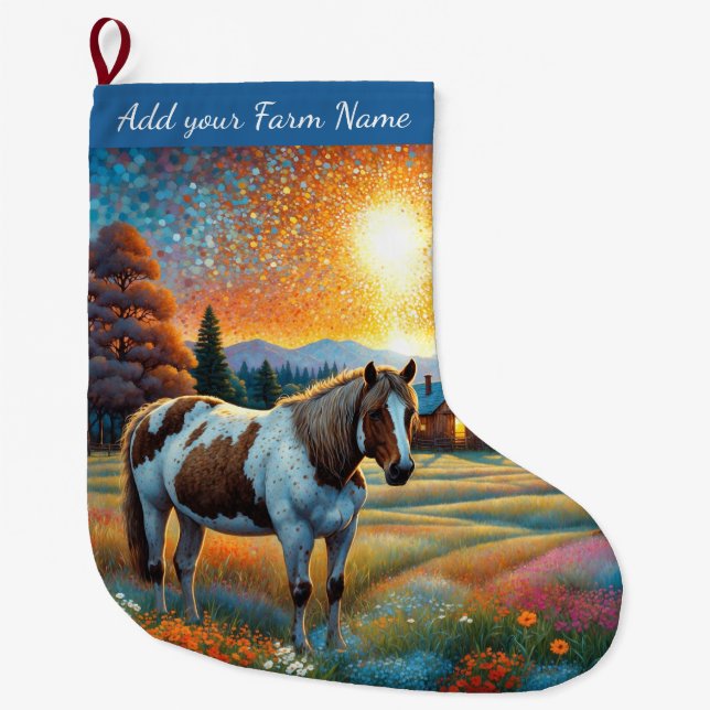 Grande Chaussette De Noël Chevaux à la ferme (Devant)