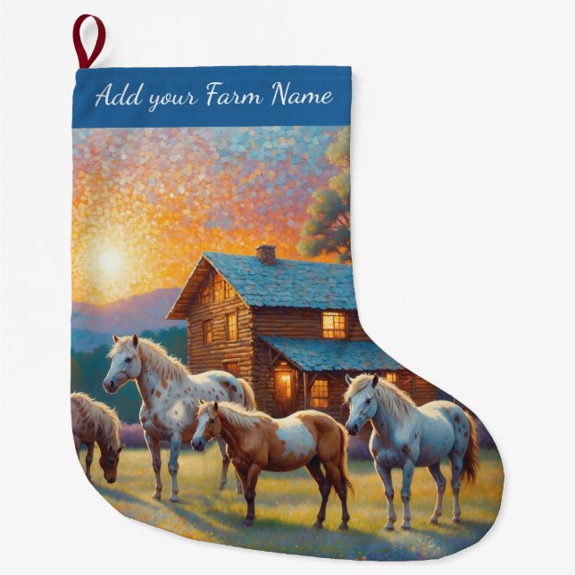 Grande Chaussette De Noël Chevaux à la ferme (Devant)