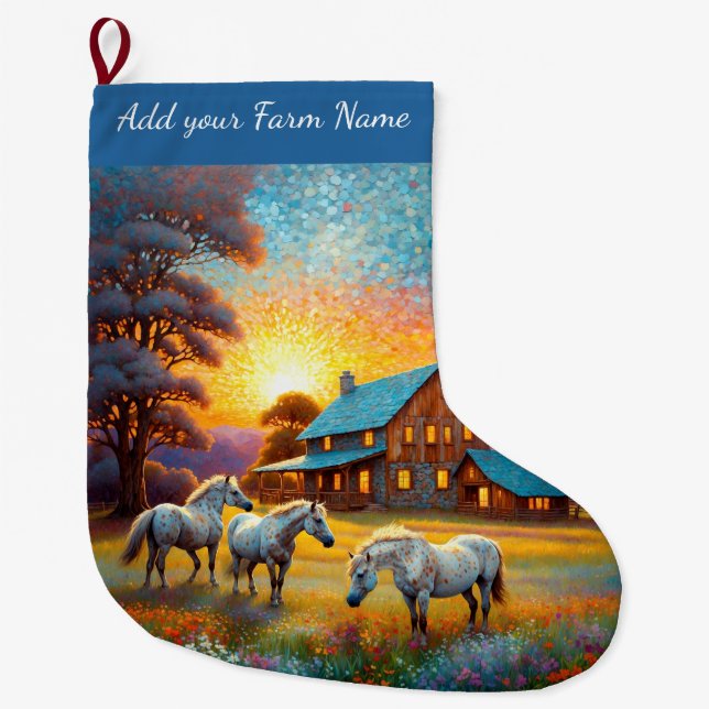 Grande Chaussette De Noël Chevaux à la ferme (Devant)