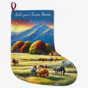 Grande Chaussette De Noël Chevaux à la ferme