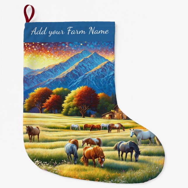 Grande Chaussette De Noël Chevaux à la ferme (Devant)