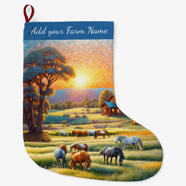 Grande Chaussette De Noël Chevaux à la ferme (Devant)