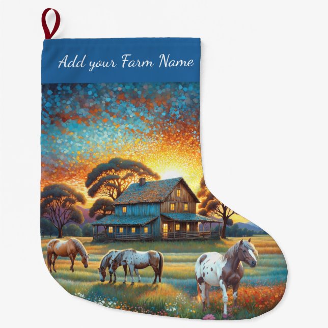 Grande Chaussette De Noël Chevaux à la ferme (Devant)
