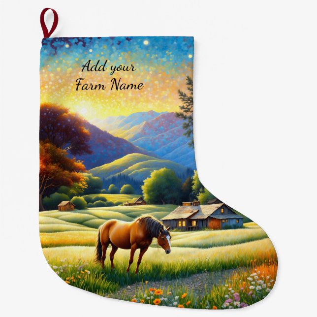 Grande Chaussette De Noël Chevaux à la ferme (Devant)