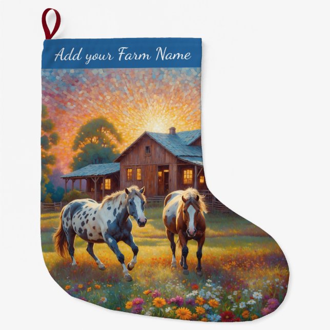 Grande Chaussette De Noël Chevaux à la ferme (Devant)