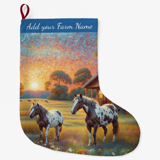 Grande Chaussette De Noël Chevaux à la ferme (Devant)