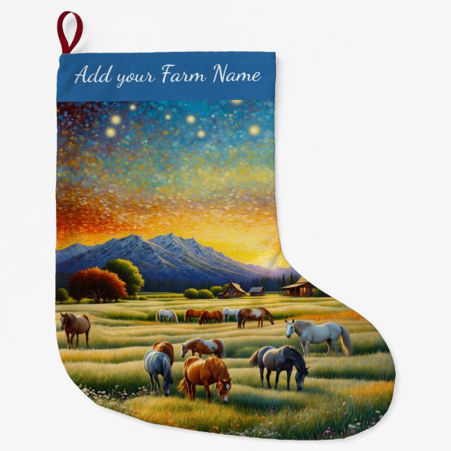 Grande Chaussette De Noël Chevaux à la ferme (Devant)