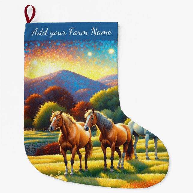 Grande Chaussette De Noël Chevaux à la ferme (Devant)