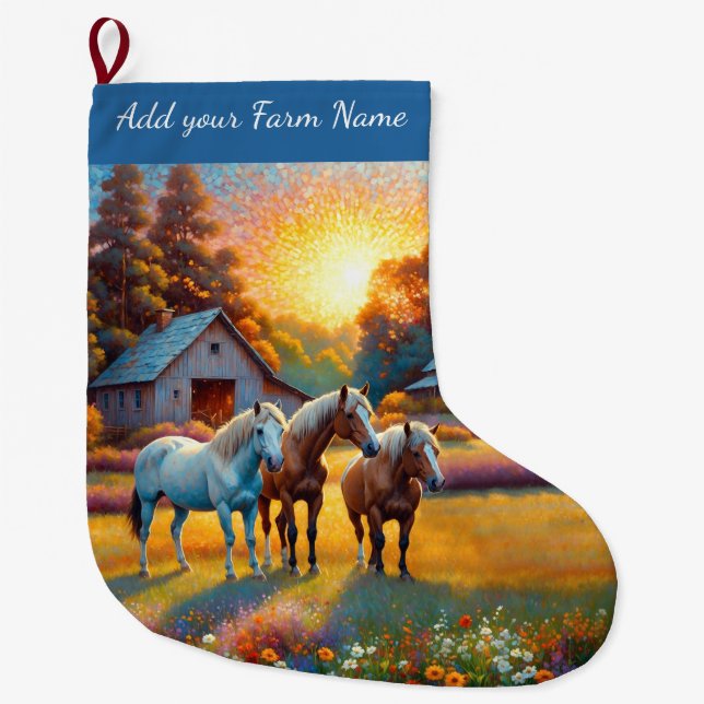 Grande Chaussette De Noël Chevaux à la ferme (Devant)