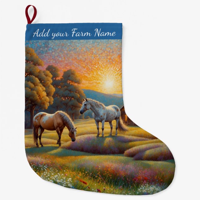 Grande Chaussette De Noël Chevaux à la ferme (Devant)