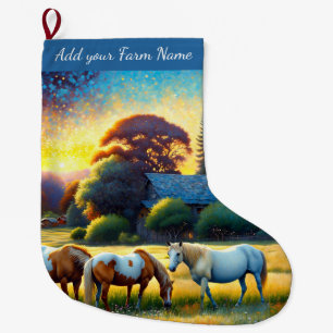 Grande Chaussette De Noël Chevaux à la ferme