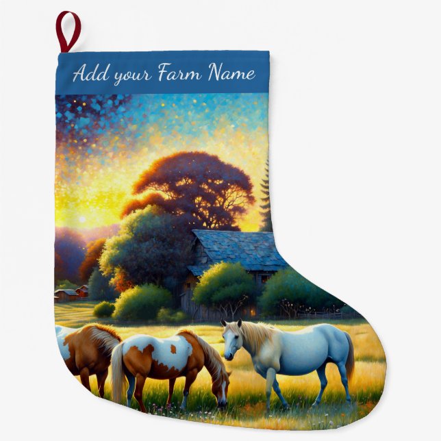 Grande Chaussette De Noël Chevaux à la ferme (Devant)