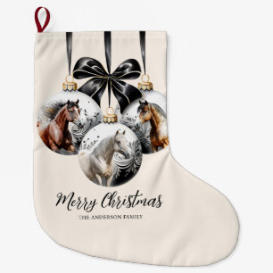 Grande Chaussette De Noël Chevaux noir et or Citation de Noël