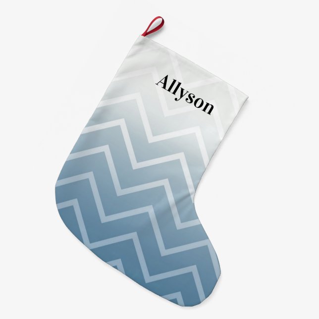 Grande Chaussette De Noël Chevron blanc ciel bleu (Devant (Accrochage))
