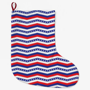Grande Chaussette De Noël chevron rouge patriotique blanc et bleu