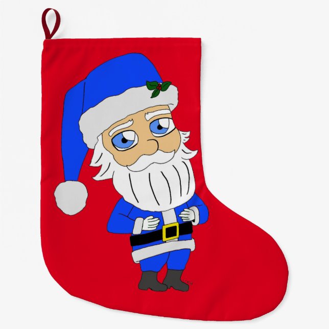 Grande Chaussette De Noël Chibi Blue Suit Père Noël (Devant)